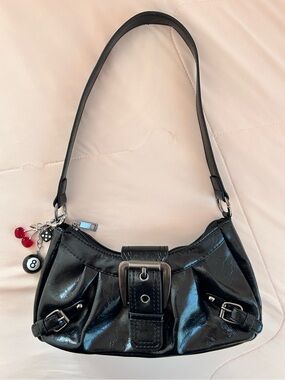 Y2K Black Patent Mini Shoulder Bag w/ Detachable Cherry & 8-Ball Bag Charm